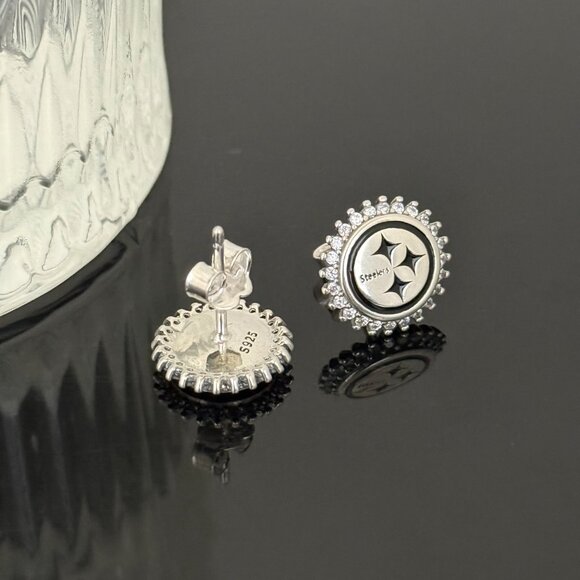 Pittsburgh Steelers Bling Earrings S925 Sterling Silver Handmade Ear Stud - Picture 3 of 3
